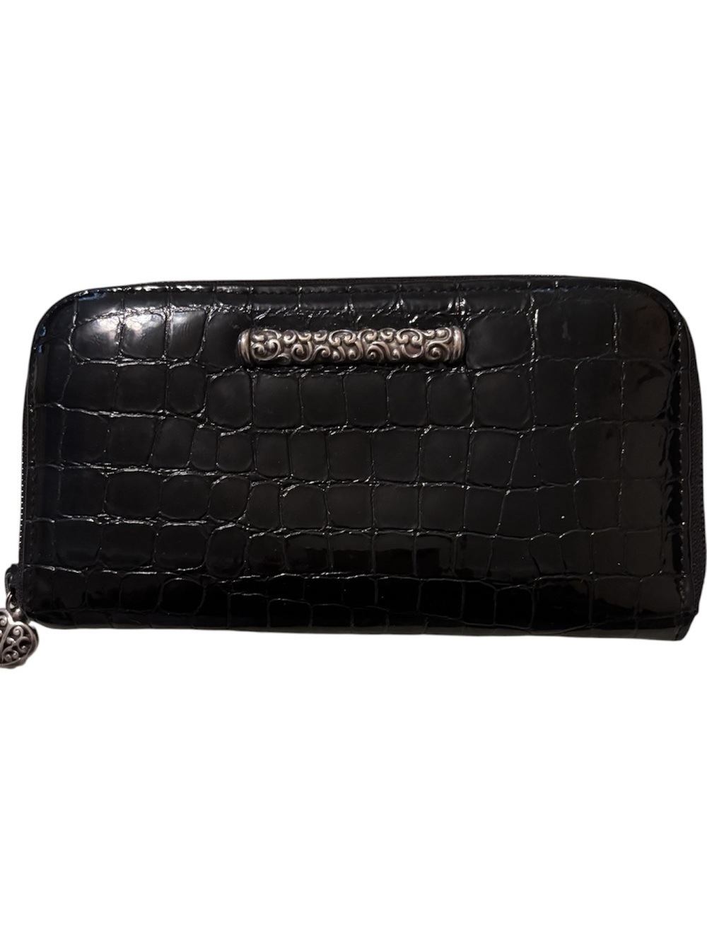 Brighton zip-around croc embossed patent leather wallet